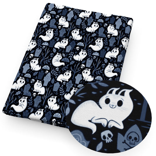 halloween cat skull ghost skeleton bones fabric