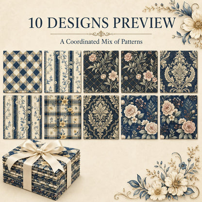 10pcs Charm Pack Set Floral Plaid Pattern Vintage Style Pattern Handmade DIY with Rich Color and Texture Elements 100% Polyester Patchwork in 10 Design Styles Suitable for Patchwork DIY Craft Projects DIY Wallet Making Gift Giving Bag Making