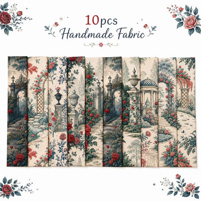 10pcs Vintage Floral Door Pavilion Pattern Jelly Roll Fabric Strips 2.5X19.7inch Pre-Cut 100% Polyester For Patchwork Quilts, Table Runners, Placemats, Tote Bags, Storage Pouches, Makeup Bags, Coasters, Quilt Blocks & Binding