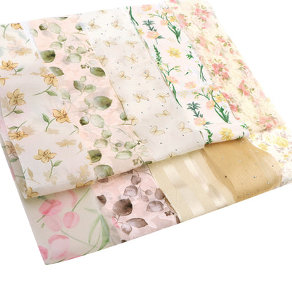 10Pc/Set, Making 10 Images 1pc Each, Each Size: 6.3*50cm Butterfly Floral Beige Series Sliced Fabric Set Style Combination, Polyester Jelly Roll Fabric Strips, Pre-Cut Quilting Squares, For Quilting DIY, Handicrafts And Sewing, Blankets, Rugs, Interior De