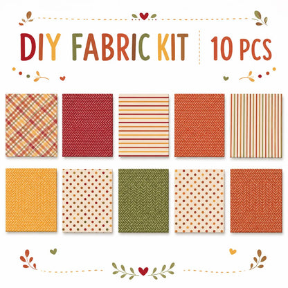 10Pc/Set Autumn Series Plaid Stripe Dot Fat Quarter Fabric, Pre-Cut Square Fabric Assort, Fabric Set, Craft Fabric, Handmade DIY Patchwork Fabric,Home Quilting Sewing Fabric, Packaging Fabric, Scrapbooking Craft Hobbyist