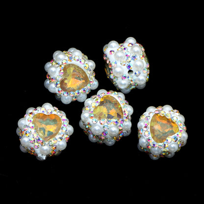 1PC Heart Love Valentine's Day Pearl Rhinestone Bead with Opal Effect - Faux Crystal Spacer for DIY Jewelry Making, Bracelets, Necklaces, Earrings & Crafts