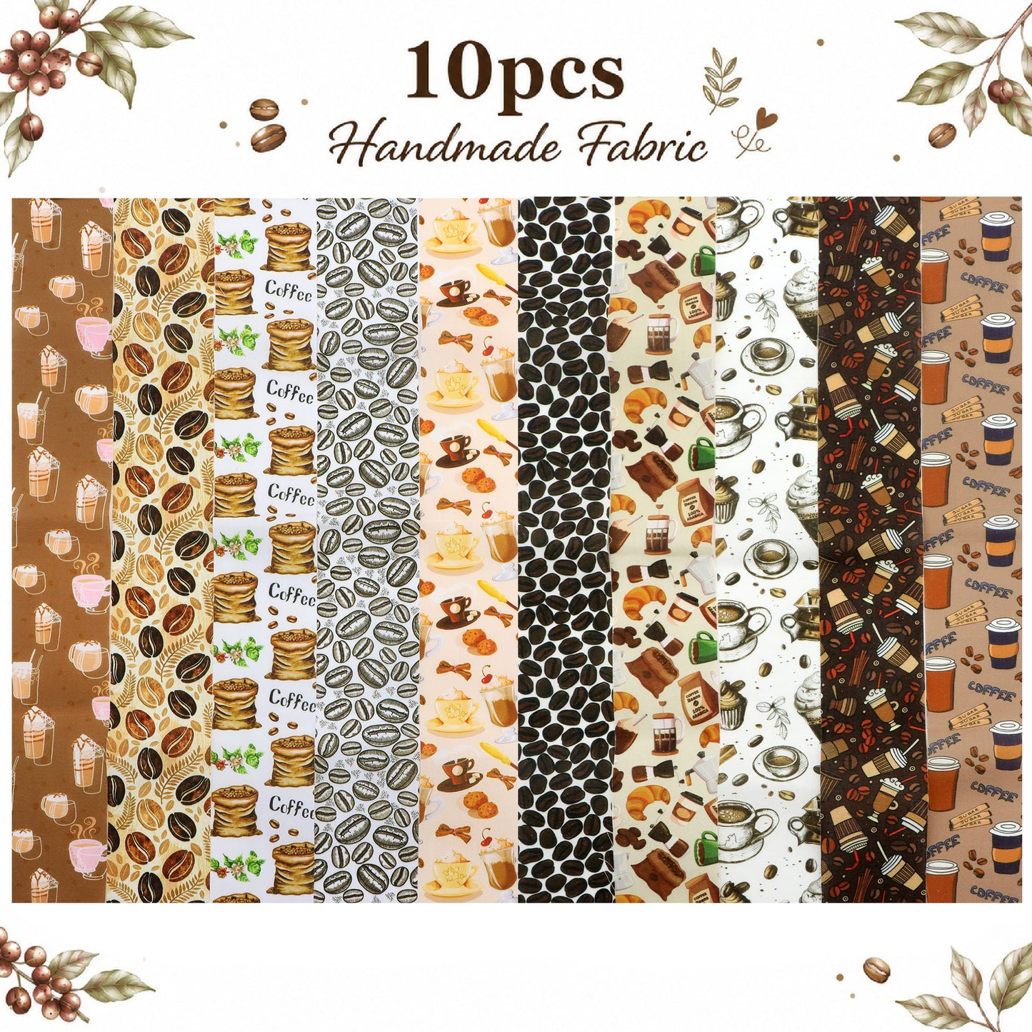 10Pc/Set, Making 10 Images 1pc Each, Each Size: 6.3*50cm Coffee Bean Series Sliced Fabric Set Style Combination, Polyester Jelly Roll Fabric Strips, Pre-Cut Quilting Squares, For Quilting DIY, Handicrafts And Sewing, Blankets, Rugs, Interior Decoration
