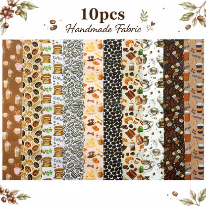 10Pc/Set, Making 10 Images 1pc Each, Each Size: 6.3*50cm Coffee Bean Series Sliced Fabric Set Style Combination, Polyester Jelly Roll Fabric Strips, Pre-Cut Quilting Squares, For Quilting DIY, Handicrafts And Sewing, Blankets, Rugs, Interior Decoration