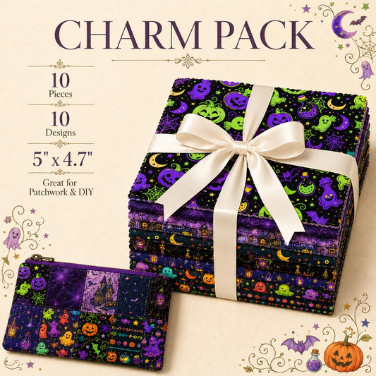 10pcs Charm Pack Set Pumpkin Ghost Halloween Pattern Vintage Style Handmade DIY with Rich Color and Texture Elements 100% Polyester Patchwork in 10 Design Styles Suitable for Patchwork DIY Craft Projects DIY Wallet Making Gift Giving Bag Making Mother's D