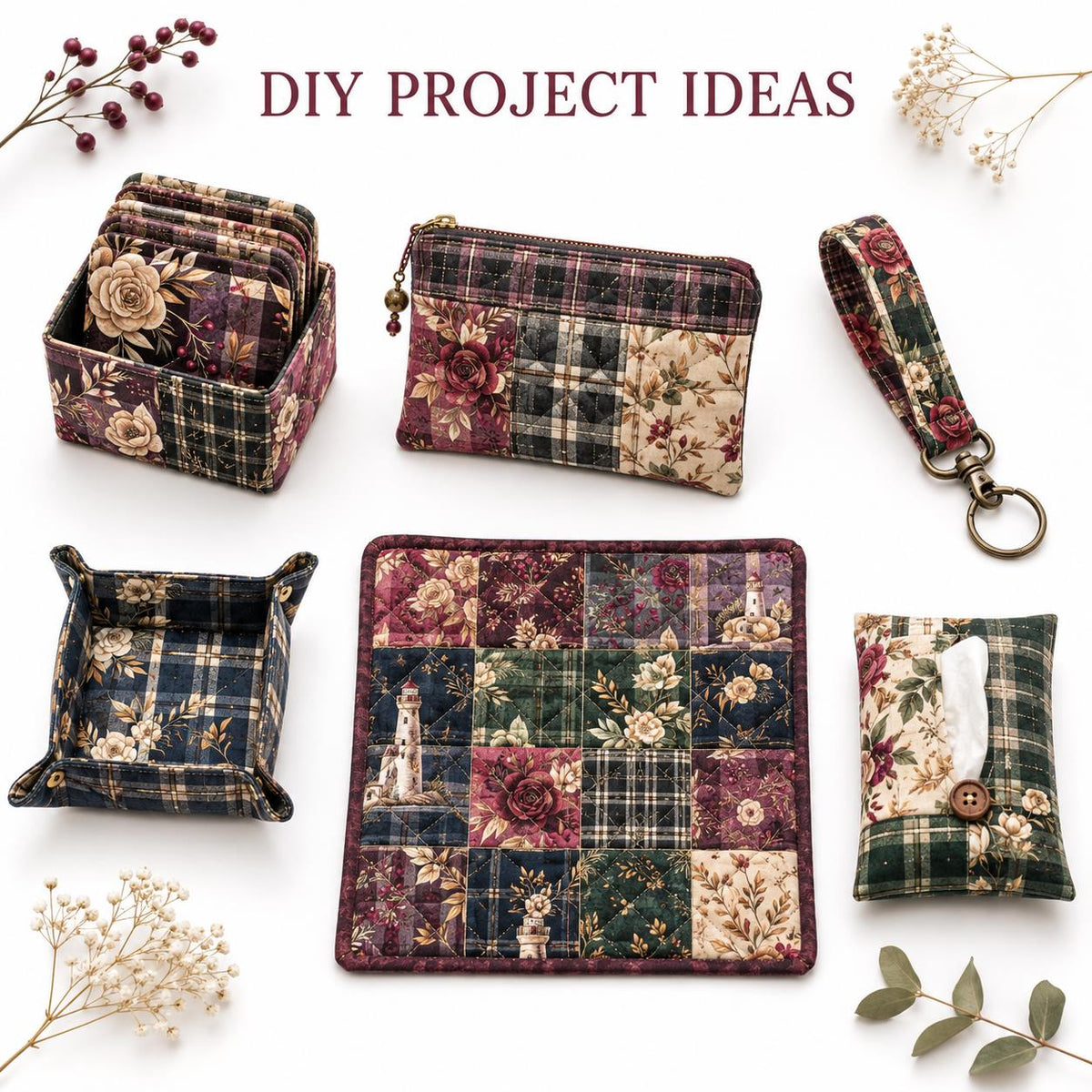 10Pc/Set Flower Plaid Series Fat Quarter Fabric, Pre-Cut Square Fabric Assort, Fabric Set, Craft Fabric, Handmade DIY Patchwork Fabric,Home Quilting Sewing Fabric, Packaging Fabric, Scrapbooking Craft Hobbyist