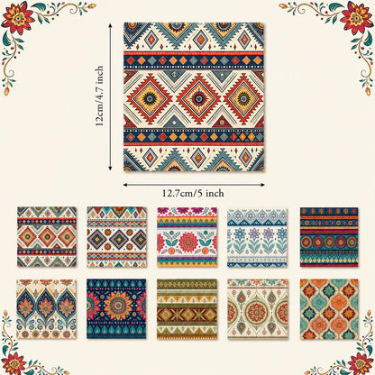 10Pc/Set Flower Stripe Geometric Patterns Ethnic Style Series Fat Quarter Fabric, Pre-Cut Square Fabric Assort, Fabric Set, Craft Fabric, Handmade DIY Patchwork Fabric,Home Quilting Sewing Fabric, Packaging Fabric, Scrapbooking Craft Hobbyist