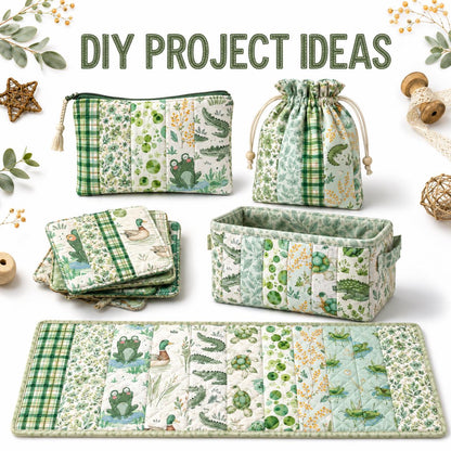 10Pc/Set, Making 10 Images 1pc Each, Each Size: 6.3*50cm Animal Frog Green Series Sliced Fabric Set Style Combination, Polyester Jelly Roll Fabric Strips, Pre-Cut Quilting Squares, For Quilting DIY, Handicrafts And Sewing, Blankets, Rugs