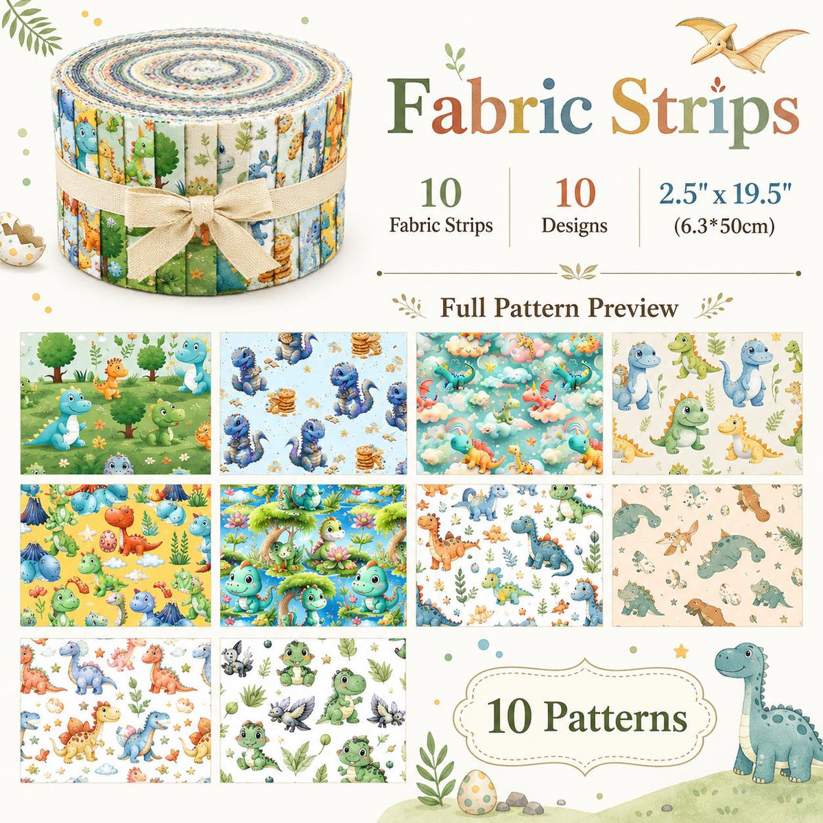 10pcs Vintage Dinosaur Pattern Purple Jelly Roll Fabric Strips 2.5X19.7inch Pre-cut 100% Polyester for Patchwork Quilts, Table Runners, Placemats, Tote Bags, Storage Pouches, Makeup Bags, Coasters, Quilt Blocks & Binding