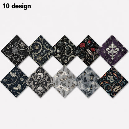 10Pc/Set Halloween Black Series Flower Skull Heart Butterfly Bat Fat Quarter Fabric, Pre-Cut Square Fabric Assort, Fabric Set, Craft Fabric, Handmade DIY Patchwork Fabric,Home Quilting Sewing Fabric, Packaging Fabric, Scrapbooking Craft Hobbyist