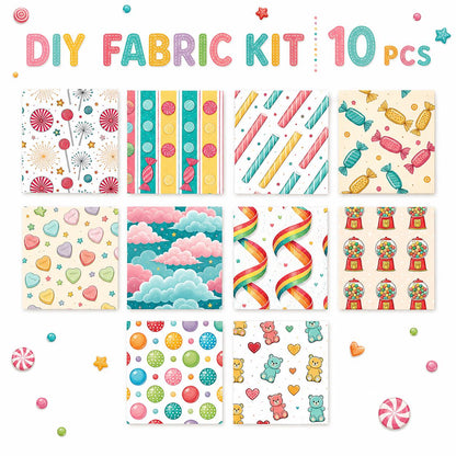 10Pc/Set Heart Series Candy Bear Dot Lollipop Stripe Fat Quarter Fabric, Pre-Cut Square Fabric Assort, Fabric Set, Craft Fabric, Handmade DIY Patchwork Fabric,Home Quilting Sewing Fabric, Packaging Fabric, Scrapbooking Craft Hobbyist