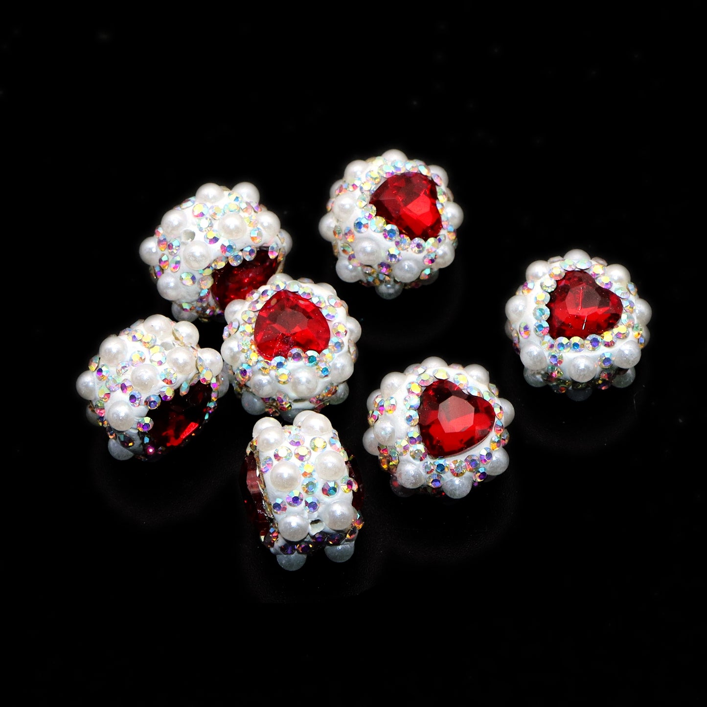 1PC Heart Love Valentine's Day Pearl Rhinestone Bead with Opal Effect - Faux Crystal Spacer for DIY Jewelry Making, Bracelets, Necklaces, Earrings & Crafts