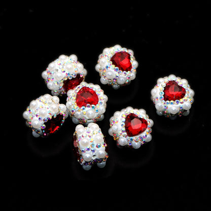 1PC Heart Love Valentine's Day Pearl Rhinestone Bead with Opal Effect - Faux Crystal Spacer for DIY Jewelry Making, Bracelets, Necklaces, Earrings & Crafts