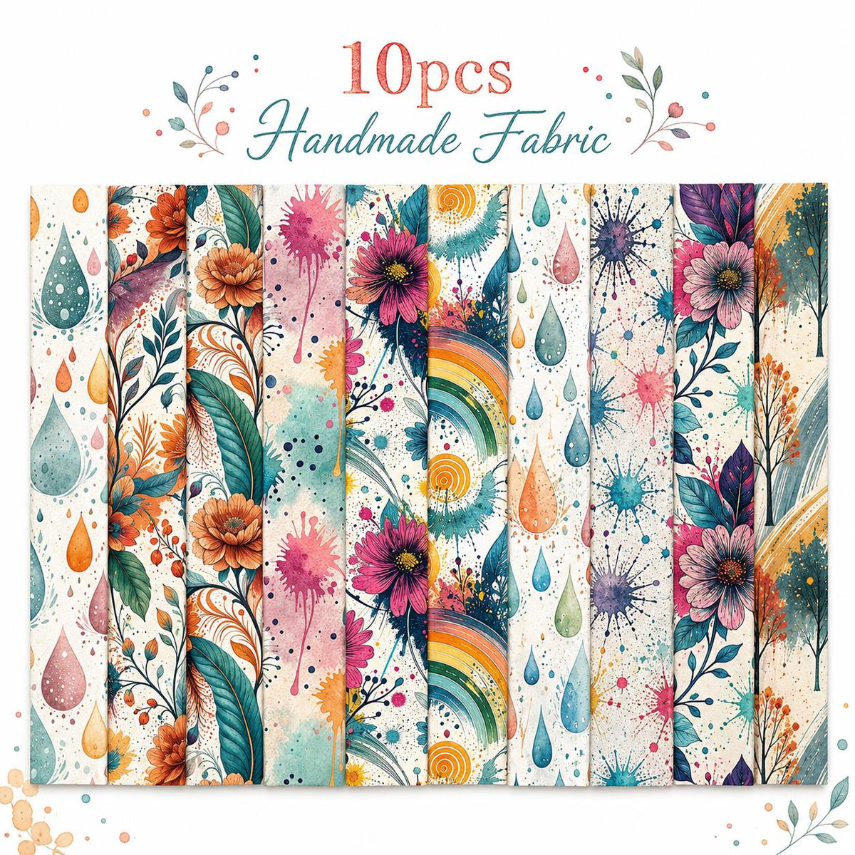 10pcs Vintage Floral Paint Splatter Pattern Jelly Roll Fabric Strips 2.5X19.7inch Pre-Cut 100% Polyester For Patchwork Quilts, Table Runners, Placemats, Tote Bags, Storage Pouches, Makeup Bags, Coasters, Quilt Blocks & Binding