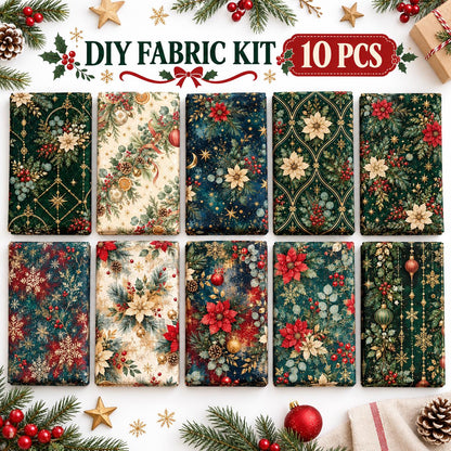 10Pc/Set Christmas Flower Series Star Holly Pinecones  Fat Quarter Fabric, Pre-Cut Square Fabric Assort, Fabric Set, Craft Fabric, Handmade DIY Patchwork Fabric,Home Quilting Sewing Fabric, Packaging Fabric, Scrapbooking Craft Hobbyist