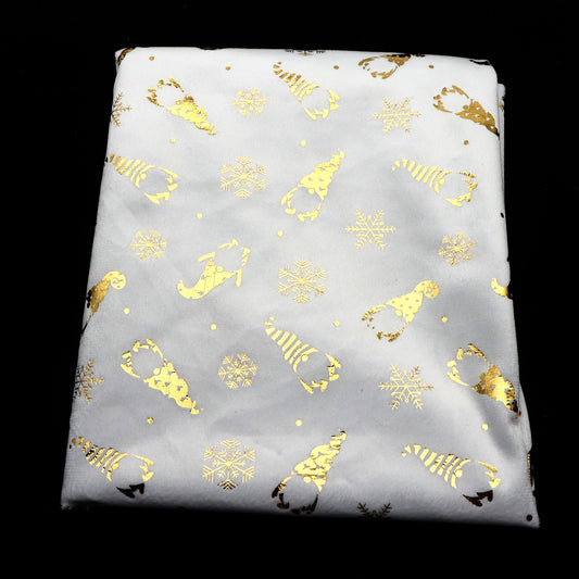 1Pc Golden Foil Gnome Snow Printed Velvet Fabric - 19.68x59inch Soft & Plush Pre-cut 100% Polyester Fabric - Perfect for Quilting,Ideal for Home Textile Sewing,DIY Wallet ,Pouches,Bag Making,Perfect for Cushions,Pillow,Quilts and DIY Projects