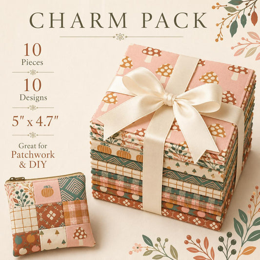 10pcs Charm Pack Set Mushroom Pumpkin Pattern Vintage Style Handmade DIY with Rich Color and Texture Elements 100% Polyester Patchwork in 10 Design Styles Suitable for Patchwork DIY Craft Projects DIY Wallet Making Gift Giving Bag Making Mother's Day Gift