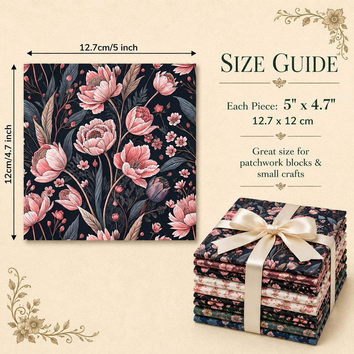 10Pc/Set Flower Series Fat Quarter Fabric, Pre-Cut Square Fabric Assort, Fabric Set, Craft Fabric, Handmade DIY Patchwork Fabric,Home Quilting Sewing Fabric, Packaging Fabric, Scrapbooking Craft Hobbyist