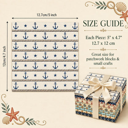 10pcs Charm Pack Set Anchor Pattern 100% Polyester Patchwork in 10 Design Styles, Ready-to-Sew Without Cutting, Suitable For Patchwork Wallet Making Gift Giving Tote Bags Coasters DIY Craft Projects
