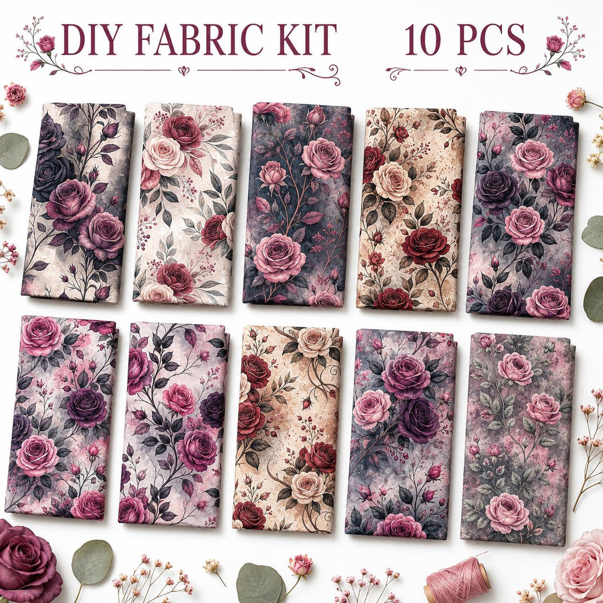 10pcs Charm Pack Set Floral Vintage Style Pattern Handmade DIY with Rich Color and Texture Elements 100% Polyester Patchwork in 10 Design Styles Suitable for Patchwork DIY Craft Projects DIY Wallet Making Gift Giving Bag Making Mother's Day Gift