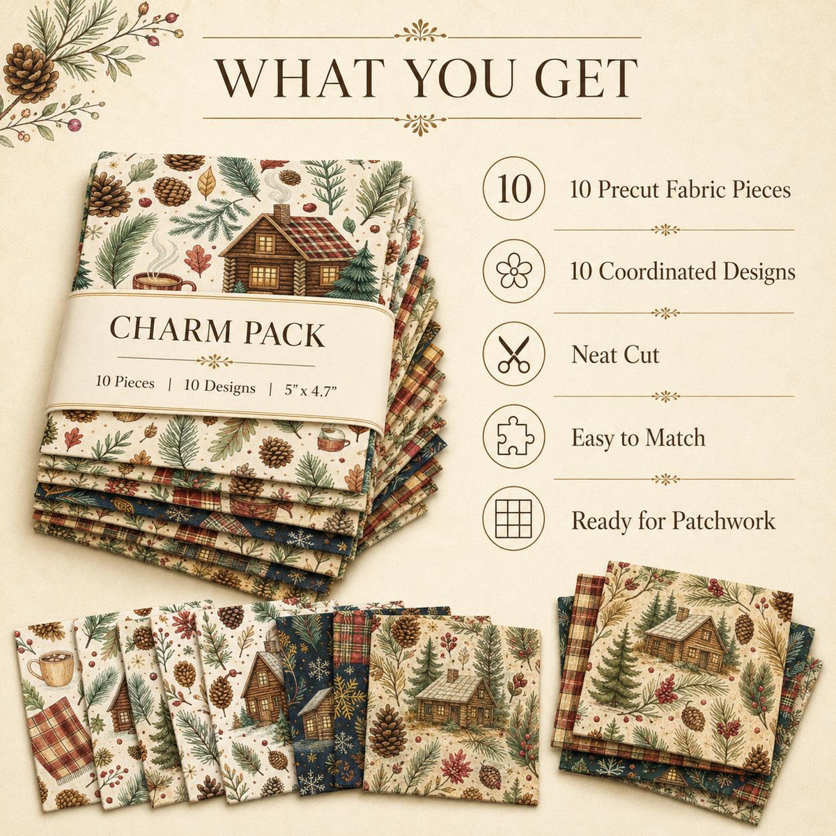 10Pc/Set Christmas Series Cup Tree House Coffee Plaid Fat Quarter Fabric, Pre-Cut Square Fabric Assort, Fabric Set, Craft Fabric, Handmade DIY Patchwork Fabric,Home Quilting Sewing Fabric, Packaging Fabric, Scrapbooking Craft Hobbyist