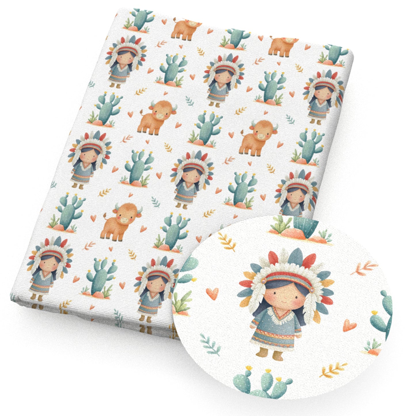 girl cow the cactus heart love fabric