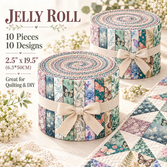 10pcs Vintage Floral Butterfly Pattern Jelly Roll Fabric Strips 2.5X19.7inch Pre-Cut 100% Polyester For Patchwork Quilts, Table Runners, Placemats, Tote Bags, Storage Pouches, Makeup Bags, Coasters, Quilt Blocks & Binding