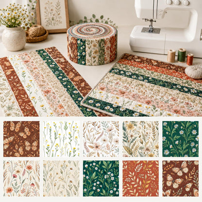 10pcs Vintage Floral Pattern Jelly Roll Fabric Strips 2.5X19.7inch Pre-Cut 100% Polyester For Patchwork Quilts, Table Runners, Placemats, Tote Bags, Storage Pouches, Makeup Bags, Coasters, Quilt Blocks & Binding