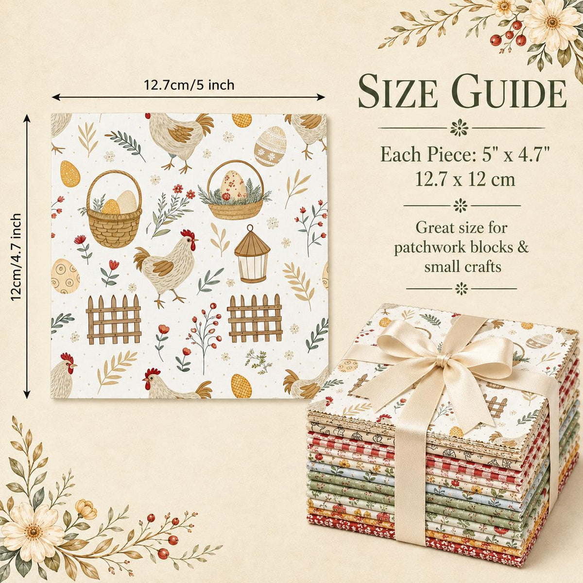 10pcs Charm Pack Set Hen Egg Sheep Farm Pattern Vintage Style Handmade DIY with Rich Color and Texture Elements 100% Polyester Patchwork in 10 Design Styles Suitable for Patchwork DIY Craft Projects DIY Wallet Making Gift Giving Bag Making Mother's Day Gi