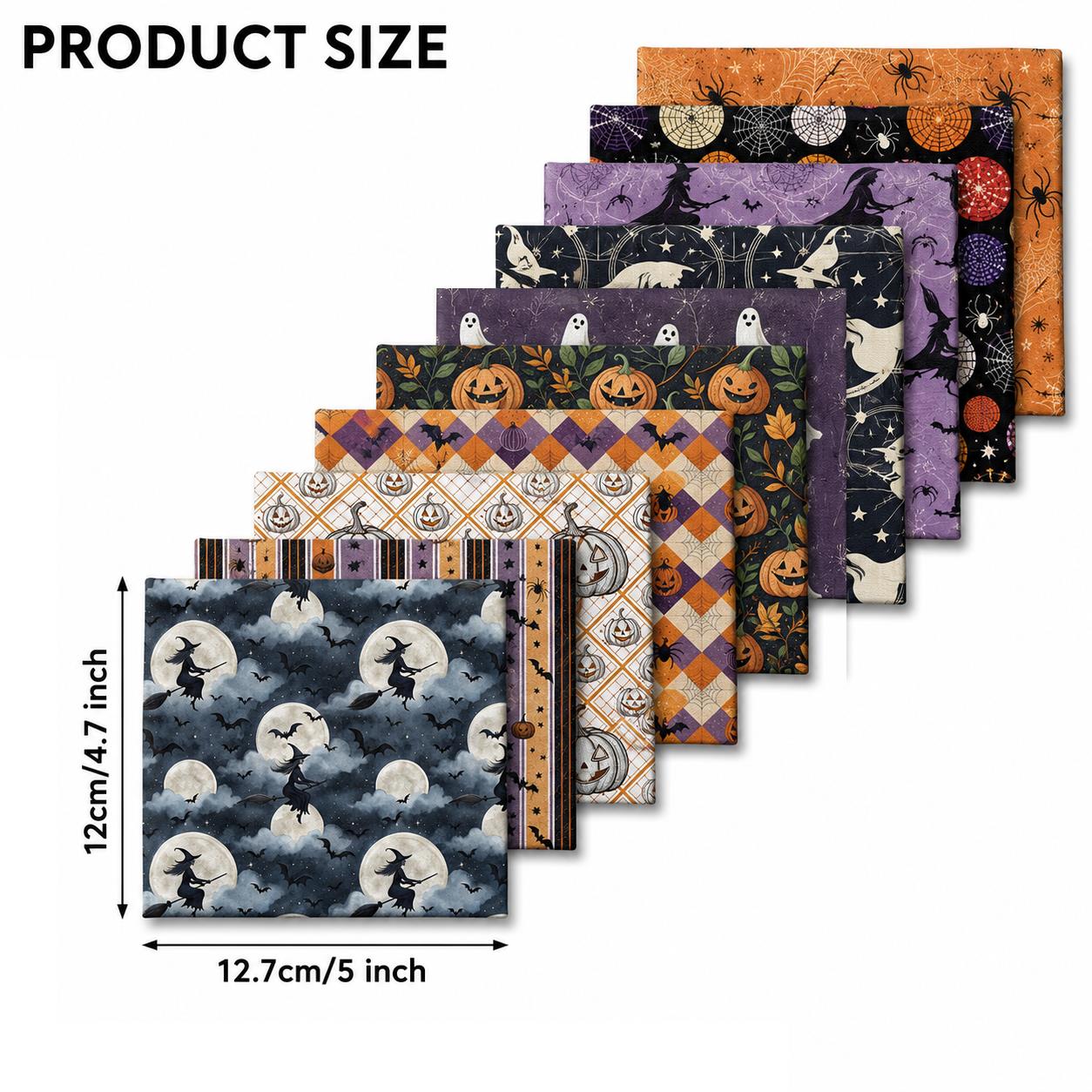 10Pc/Set Halloween Series Skull Pumpkin Bat Dot Stripe Star Fat Quarter Fabric, Pre-Cut Square Fabric Assort, Fabric Set, Craft Fabric, Handmade DIY Patchwork Fabric,Home Quilting Sewing Fabric, Packaging Fabric, Scrapbooking Craft Hobbyist