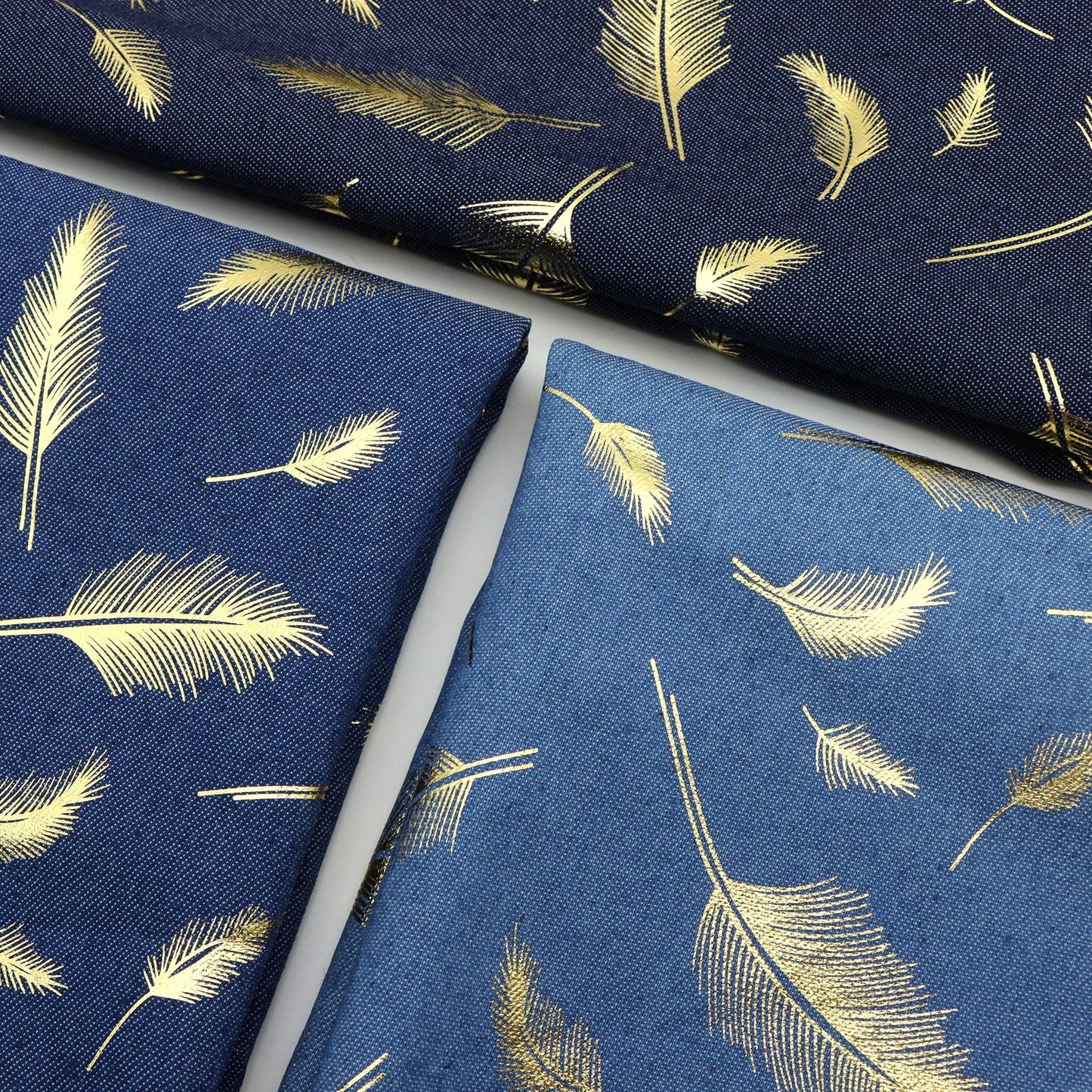 1Pc feather Golden Hot Stamping Pre-Washed Denim Fabric - 59x19.68inch(150x50cm)  DIY Crafts Projects, DIY Wallet Making