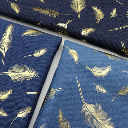 1Pc feather Golden Hot Stamping Pre-Washed Denim Fabric - 59x19.68inch(150x50cm)  DIY Crafts Projects, DIY Wallet Making