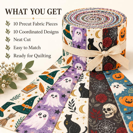 10pcs Vintage Pumpkin Autumn Pattern Jelly Roll Fabric Strips 2.5X19.7inch Pre-Cut 100% Polyester For Patchwork Quilts, Table Runners, Placemats, Tote Bags, Storage Pouches, Makeup Bags, Coasters, Quilt Blocks & Binding