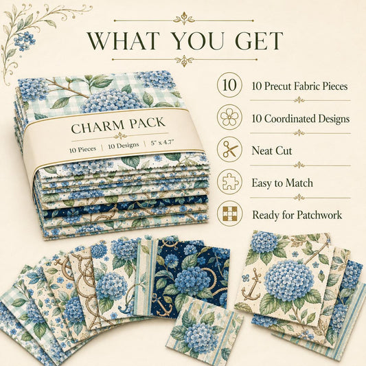 10pcs Charm Pack Set Floral Hydrangea Pattern Vintage Style Handmade DIY with Rich Color and Texture Elements 100% Polyester Patchwork in 10 Design Styles Suitable for Patchwork DIY Craft Projects DIY Wallet Making Gift Giving Bag Making Mother's Day Gift
