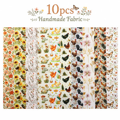 10Pc/Set, Making 10 Images 1pc Each, Each Size: 6.3*50cm Floral Butterfly Rooster Series Sliced Fabric Set Style Combination, Polyester Jelly Roll Fabric Strips, Pre-Cut Quilting Squares, For Quilting DIY, Handicrafts And Sewing, Blankets, Rugs