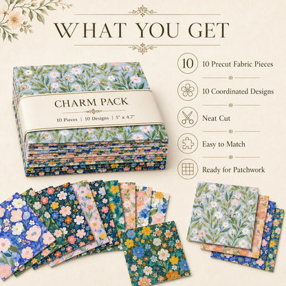 10pcs Charm Pack Set Floral Pattern Vintage Style Handmade DIY with Rich Color and Texture Elements 100% Polyester Patchwork in 10 Design Styles Suitable for Patchwork DIY Craft Projects DIY Wallet Making Gift Giving Bag Making Mother's Day Gift