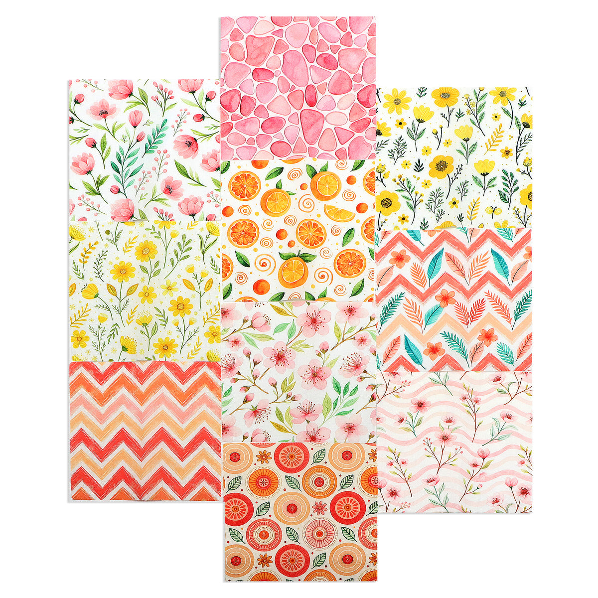 10Pc/Set Flower Series Orange Stone Stripe Peach Blossoms Fat Quarter Fabric, Pre-Cut Square Fabric Assort, Fabric Set, Craft Fabric, Handmade DIY Patchwork Fabric,Home Quilting Sewing Fabric, Packaging Fabric, Scrapbooking Craft Hobbyist