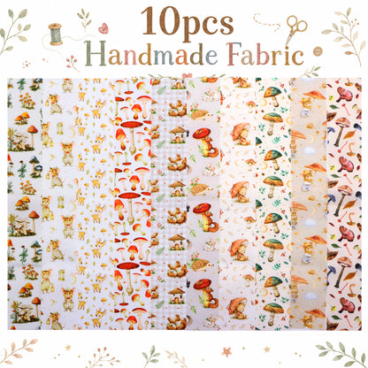 10Pc/Set, Making 10 Images 1pc Each, Each Size: 6.3*50cm Squirrel Mushroom Mouse Animal Series Sliced Fabric Set Style Combination, Polyester Jelly Roll Fabric Strips, Pre-Cut Quilting Squares, For Quilting DIY, Handicrafts And Sewing, Blankets, Rugs