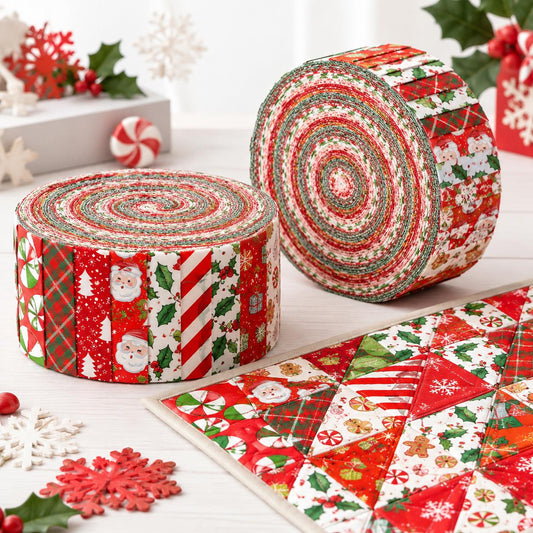 10pcs Vintage Gift Santa Plaid Christmas Theme Jelly Roll Fabric Strips 2.5X19.7inch Pre-Cut 100% Polyester For Patchwork Quilts, Table Runners, Placemats, Tote Bags, Storage Pouches, Makeup Bags, Coasters, Quilt Blocks & Binding