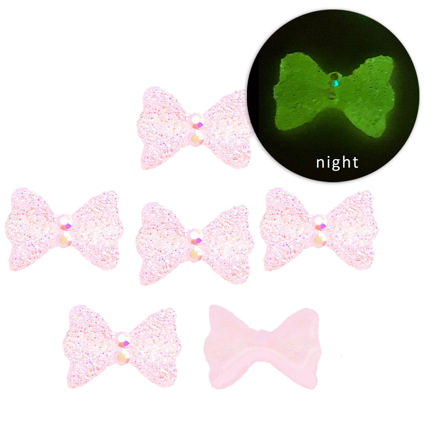 20Pcs/pack Glow in the Dark Acrylic Beads Bowknot Shaped Plain Solid Color for Jewelry Making DIY Bracelet Necklace Chain Earrings Charm Decors For Nail Art Design Crafts Jewelry Accessories