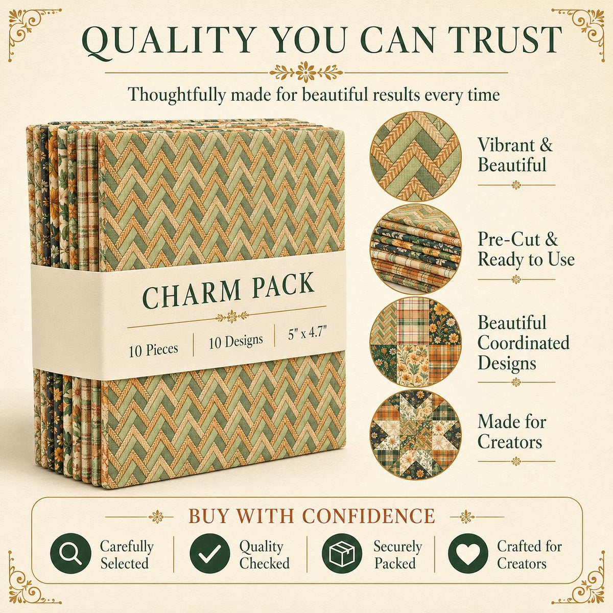 10pcs Charm Pack Set Floral Pattern Vintage Style Handmade DIY with Rich Color and Texture Elements 100% Polyester Patchwork in 10 Design Styles Suitable for Patchwork DIY Craft Projects DIY Wallet Making Gift Giving Bag Making Mother's Day Gift