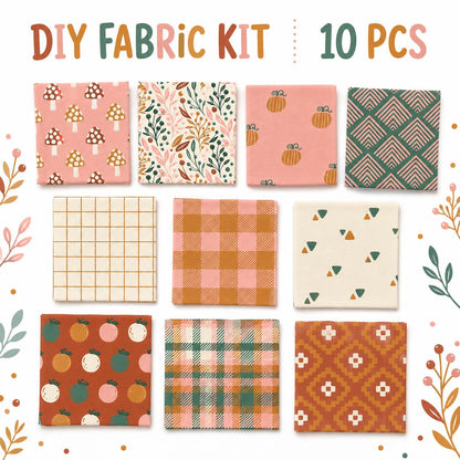 10pcs Charm Pack Set Mushroom Pumpkin Pattern Vintage Style Handmade DIY with Rich Color and Texture Elements 100% Polyester Patchwork in 10 Design Styles Suitable for Patchwork DIY Craft Projects DIY Wallet Making Gift Giving Bag Making Mother's Day Gift