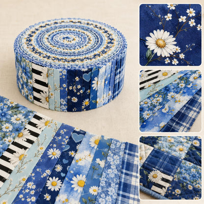 10pcs Vintage Daisy Floral Pattern Jelly Roll Fabric Strips 2.5X19.7inch Pre-cut 100% Polyester for Patchwork Quilts, Table Runners, Placemats, Tote Bags, Storage Pouches, Makeup Bags, Coasters, Quilt Blocks & Binding