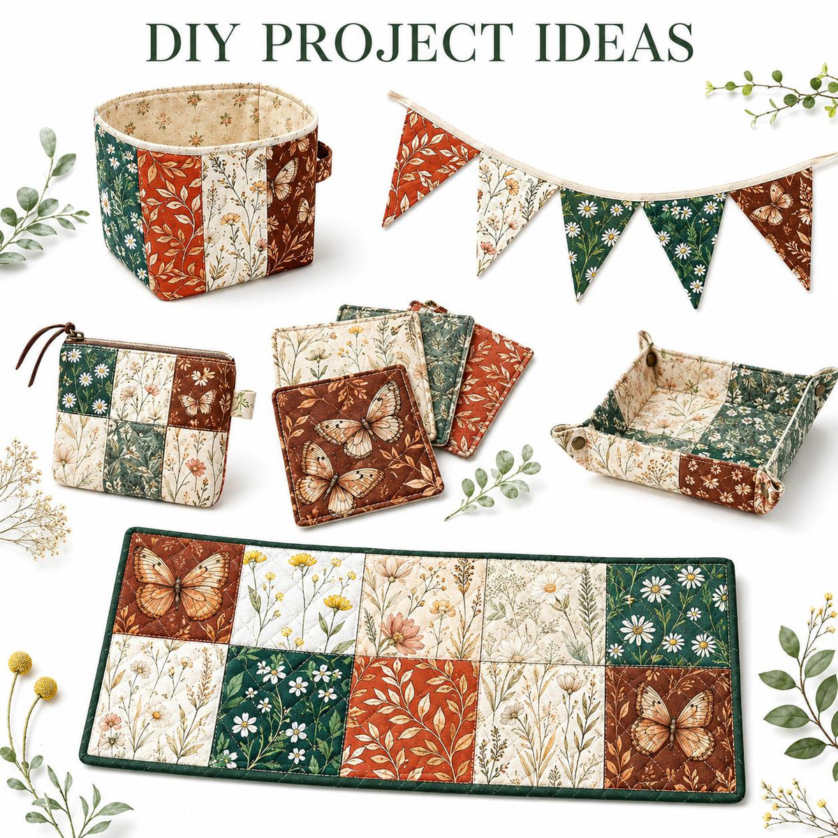 10pcs Charm Pack Set Floral Pattern 100% Polyester Patchwork in 10 Design Styles, Ready-to-Sew Without Cutting, Suitable For Patchwork Wallet Making Gift Giving Tote Bags Coasters DIY Craft Projects