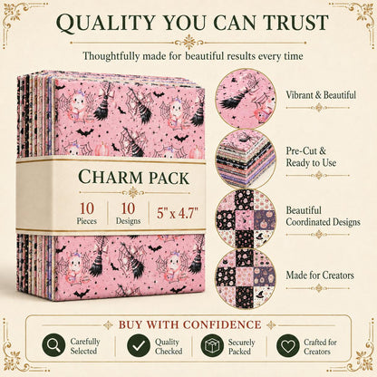 10Pc/Set Halloween Series Flower Bowknot Skull Pumpkin Cat Candy Cherry Mushroom Bat Rose Fat Quarter Fabric, Pre-Cut Square Fabric Assort, Fabric Set, Craft Fabric, Handmade DIY Patchwork Fabric,Home Quilting Sewing Fabric, Packaging Fabric, Scrapbooking