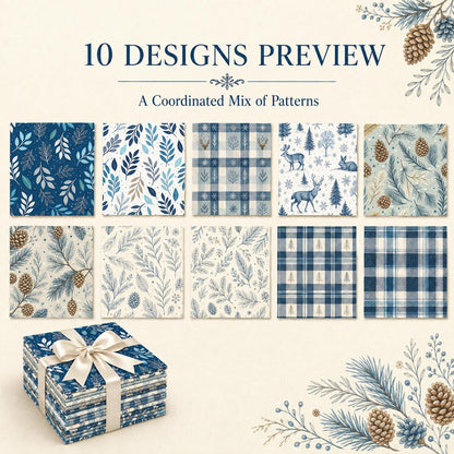 10Pc/Set Christmas Series Plaid Rabbit Deer Pinecones Christmas Tree Fat Quarter Fabric, Pre-Cut Square Fabric Assort, Fabric Set, Craft Fabric, Handmade DIY Patchwork Fabric,Home Quilting Sewing Fabric, Packaging Fabric, Scrapbooking Craft Hobbyist
