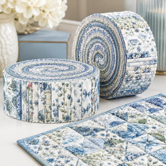 10pcs Vintage Blue Floral House Pattern Jelly Roll Fabric Strips 2.5X19.7inch Pre-Cut 100% Polyester For Patchwork Quilts, Table Runners, Placemats, Tote Bags, Storage Pouches, Makeup Bags, Coasters, Quilt Blocks & Binding