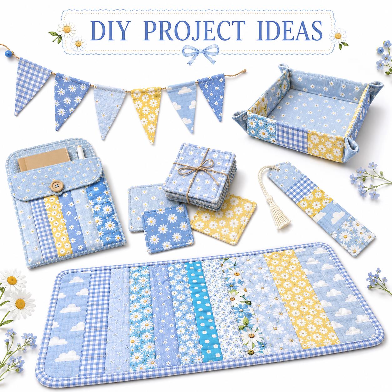 20pcs Vintage Daisy Floral Blue Series Jelly Roll Sliced Fabric Strips 2.5X19.7inch Fresh and Delicate Printed Pre-cut Multi-Color 100% Polyester for DIY Handmade Patchwork, Table Runners, Placemats, Tote Bags, Storage Pouches, Makeup Bags, Coasters