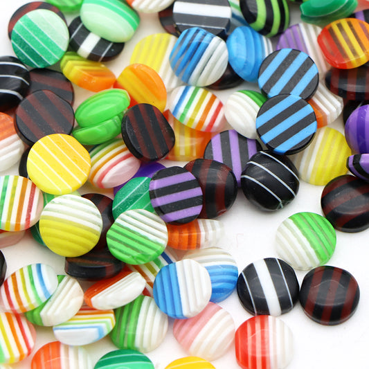 10Pcs Striped Round Ring Surface Acrylic Resin Beads for DIY Jewelry, Earrings, Necklace, Hair Charms, and Craft Decorations - Colorful Mixed Patterns