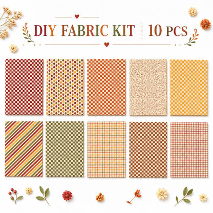 10Pc/Set Autumn Series Dot Plaid Stripe Fat Quarter Fabric, Pre-Cut Square Fabric Assort, Fabric Set, Craft Fabric, Handmade DIY Patchwork Fabric,Home Quilting Sewing Fabric, Packaging Fabric, Scrapbooking Craft Hobbyist